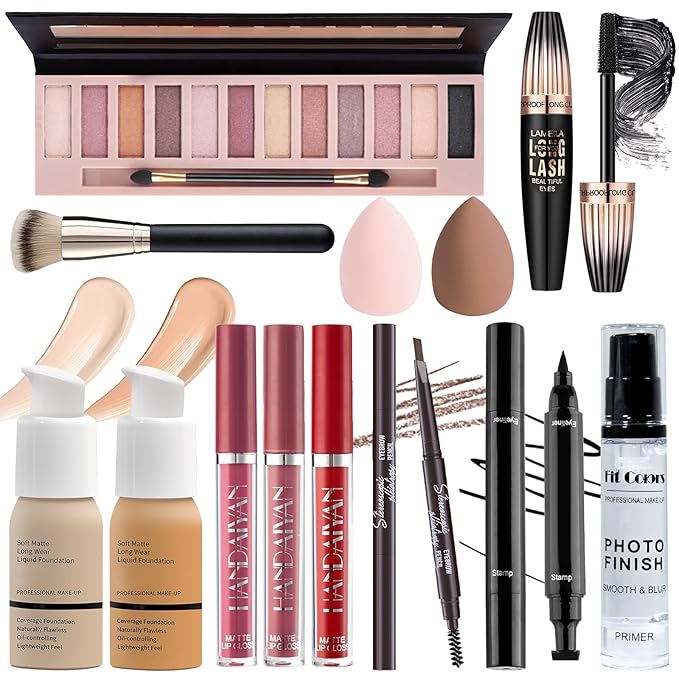 Makeup Set for Women Full Kit, Multipurpose Women’s Makeup Sets, Includes Eyeshadow Palette, Foundation Face Primer, Liquid Lipstick, Eyebrow Pencil Eyeliner Mascara, Makeup Brush-Velvo Beauty