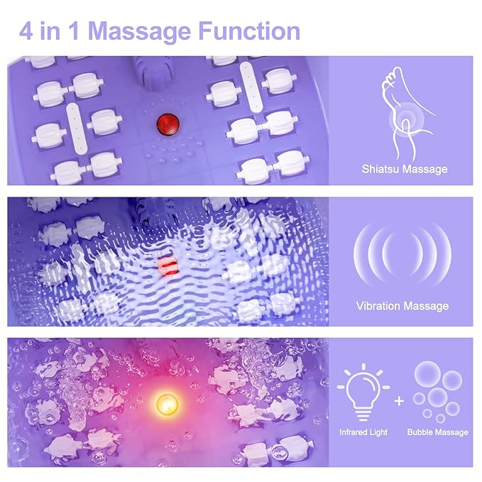 Foot Spa Bath Massager with Heat Bubbles and Vibration Massage and Jets, 16 OZ Calming Lavender Foot Soak Epsom Salt, MoodRelish Foot Soaker With Red Light, 22 Massage Rollers, Adjustable Temp -Purple-Velvo Beauty