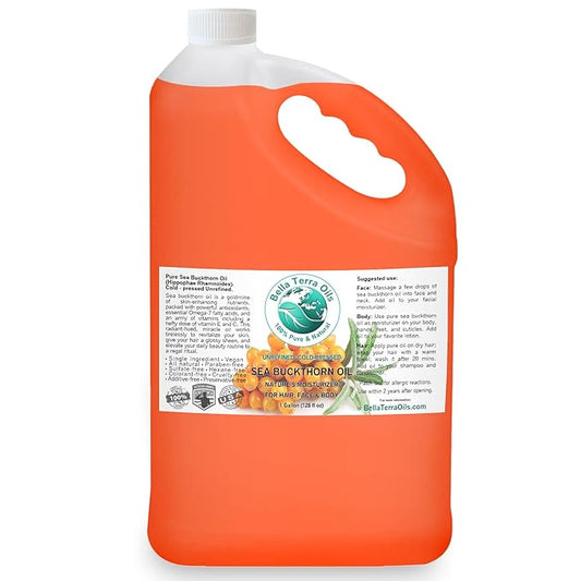 Bella Terra Oils Pure Sea Buckthorn Oil – 1 gallon, Unique Nutrient Blend, Nourishing, Non-Greasy, Radiant Glow for Skin, Softness for Hair-Velvo Beauty