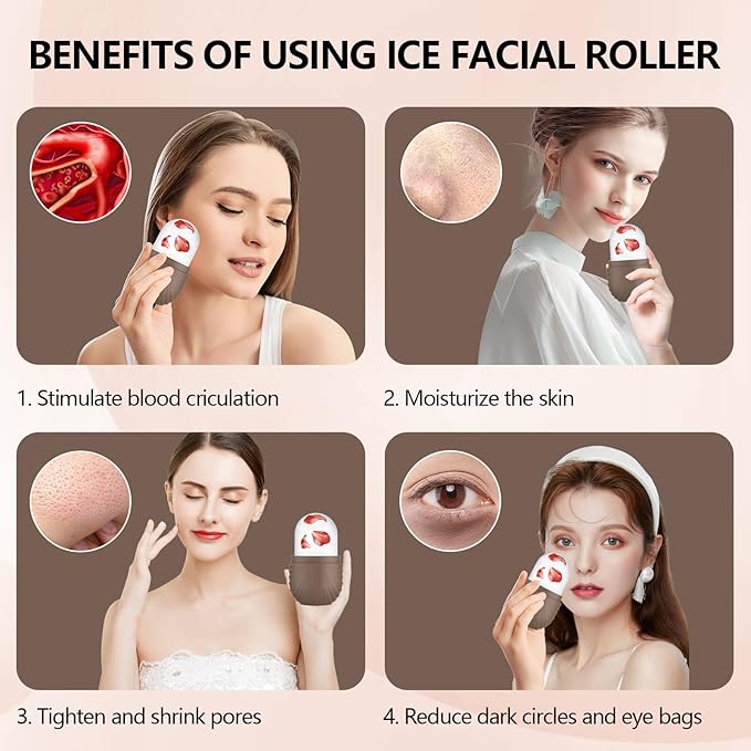 Ice Roller for Face and Eye, Silicone Ice Facial Roller Ice Holder, Face Ice Mold Skin Care, Face Icers Reusable Ice Cube Roller for Shrink Pores Anti Wrinkle Reduce Puffiness, Brown-Velvo Beauty