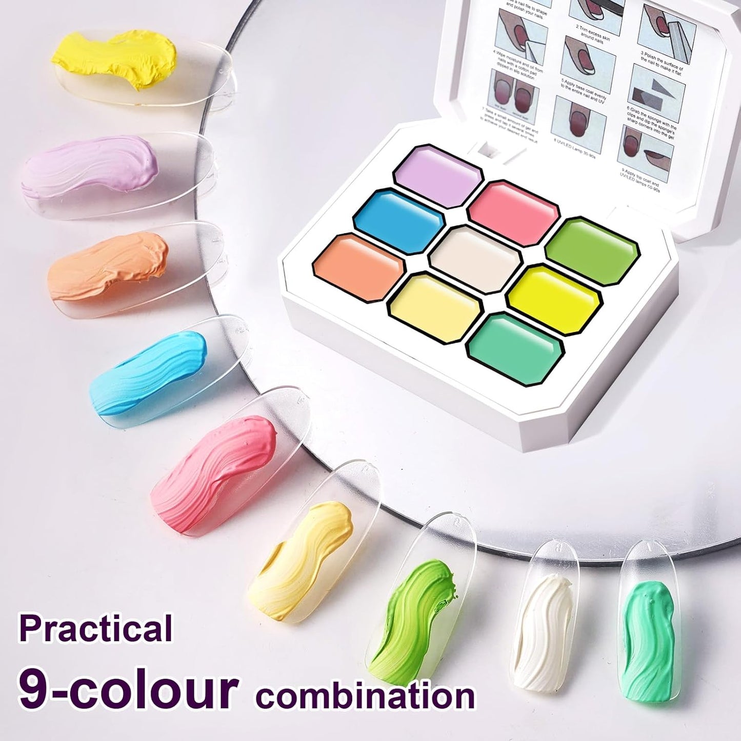 Gradient Painting Gel, 9 Colors Ombre Gel Nail Polish for 3D Nail Sculpting Gel Painting Effect Pigment Pat Nails Aura Nails, French Manicure Long Lasting Home Salon Nail Art Easter Egg-Velvo Beauty