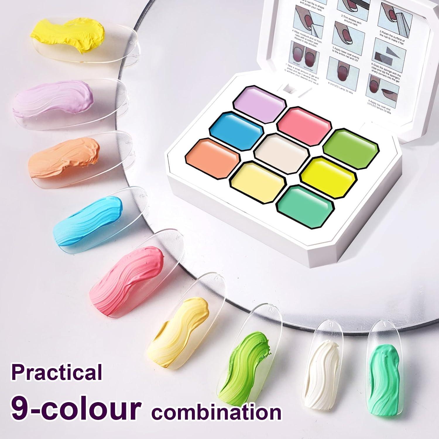 Gradient Painting Gel, 9 Colors Ombre Gel Nail Polish for 3D Nail Sculpting Gel Painting Effect Pigment Pat Nails Aura Nails, French Manicure Long Lasting Home Salon Nail Art Easter Egg-Velvo Beauty