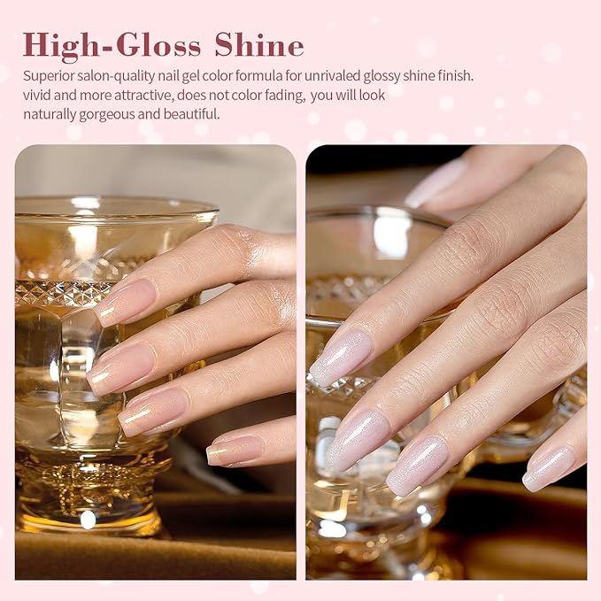 RARJSM Glitter Nude Gel Nail Polish 6pcs Set Shimmery Nail Gel Polish Iridescent Sparkly Gold Rainbow Pigment Jelly Sheer Pink Milky Silver White Translucent Natural Skin Tone Color 7.5ml Soak off-Velvo Beauty