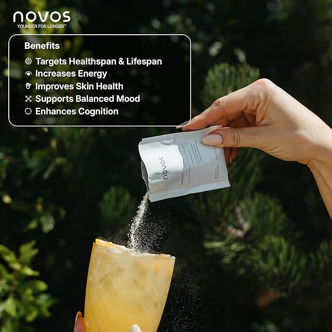 NOVOS Core Longevity Mix, Anti-Aging Supplement, Drink Powder Packet Unflavored - Skin Support, Energy, Mood Support, Sleep and Cognition Support - 30 Servings-Velvo Beauty