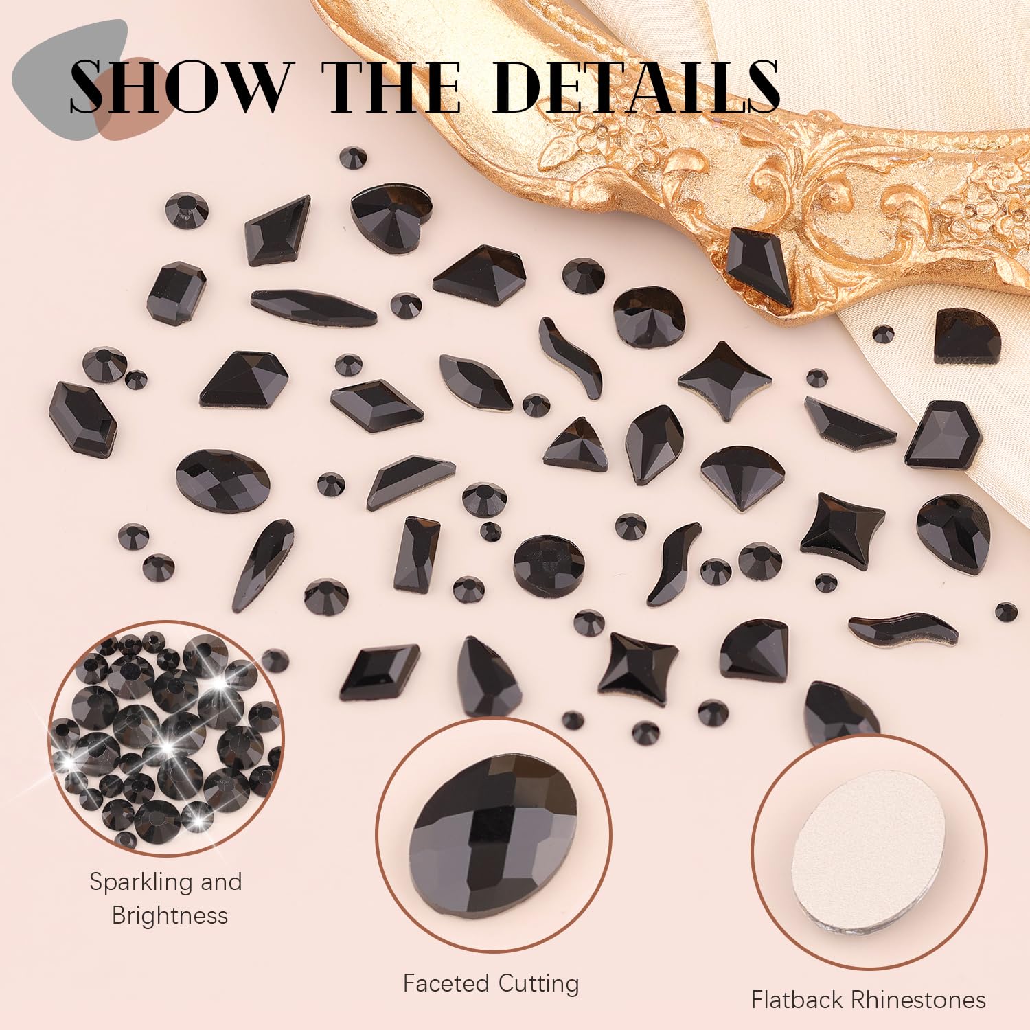 Glass Nail Rhinestones Multi-Shapes Flatback Gems, Round Crystal Glue Gel + 1500Pcs,arty Nails Diamond Gemstones-Velvo Beauty