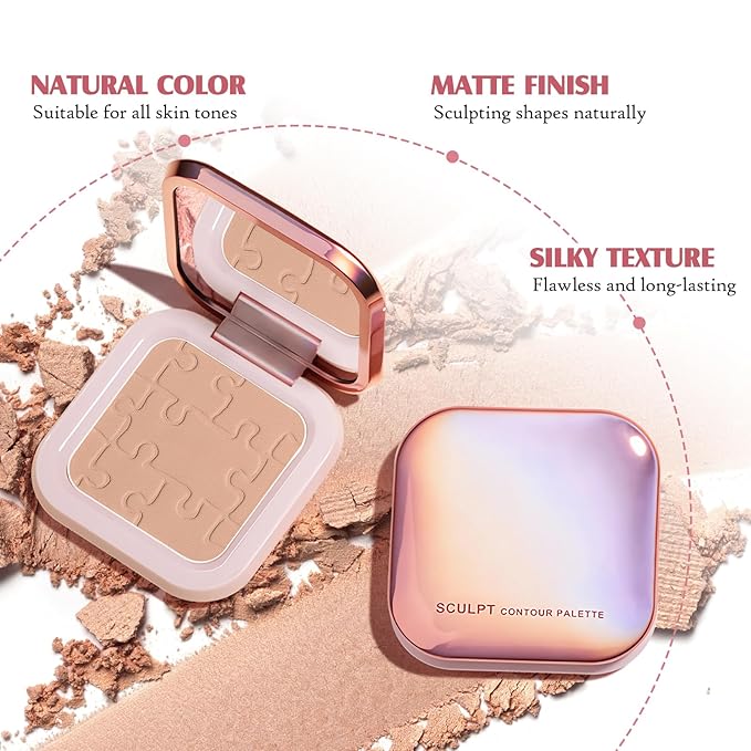 Contour Palette with Brush, Cream Contour Powder Palette Bronzer Powder Matte Bronzer Palette Cool Toned Contour Kit with Mirror for Face Sculpting Contour Makeup (#C02 Soft Brown)-Velvo Beauty