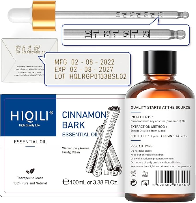 HIQILI Cinnamon Essential Oil for Spary, Diffuser, Garden and Kitchen - 100% Pure Natural - Indoor and Outdoor, 3.38 Fl Oz-Velvo Beauty