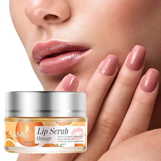 Lip Scrub, Lip Scrubs Exfoliator & Moisturizer, Lip Repair for Lush Soft Lips, Lip Moisturizer for Chapped Dry and Flaky Lips Treatment, Lip Scrubs (Orange)-Velvo Beauty