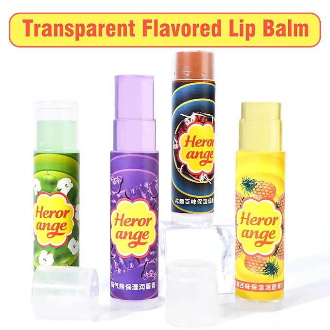 Flavored Lip Balm Set, 4 Scents- Pineapple Green Apple Purple Grapes Lip Balm and Pop Flavor Lip Balm Moisturizer,Transparent Hydrate Multi Flavor Chapstick Balm Bulk,Smooth Lip Lines Lip Care-Velvo Beauty