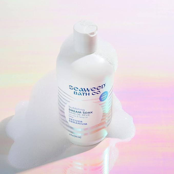 Seaweed Bath Co. Bubbling Dream Soak, Vetiver Geranium Scent, 12 Ounce, Sustainably Harvested Seaweed, Oat Milk, Hemp Oil-Velvo Beauty