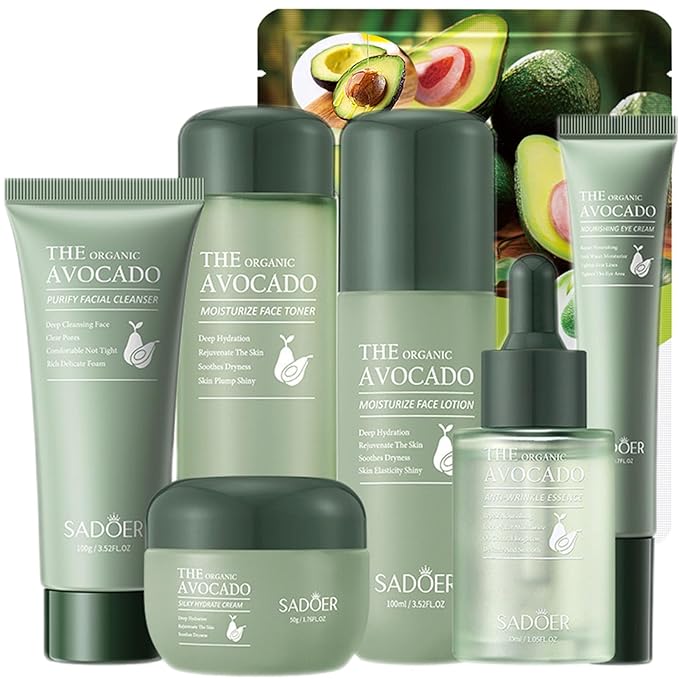 Avocado Skincare Set, 11-In-1 Skincare Gift Set With Facial Cleanser, Face Serum, Face Cream, Eye Cream, Toner, moisturizing lotion& Facial mask. Anti-Aging Skin Care Kit For Women Men-Velvo Beauty