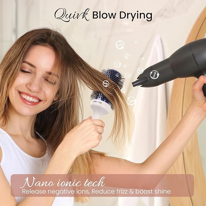 AIMIKE Nano Ionic Tech Large Round Brush, Ceramic Round Brush for Blow Drying, Styling and Boost Volume, Natural Wood Round Hair Brush, One Piece Design - 2 Inch/52mm-Velvo Beauty