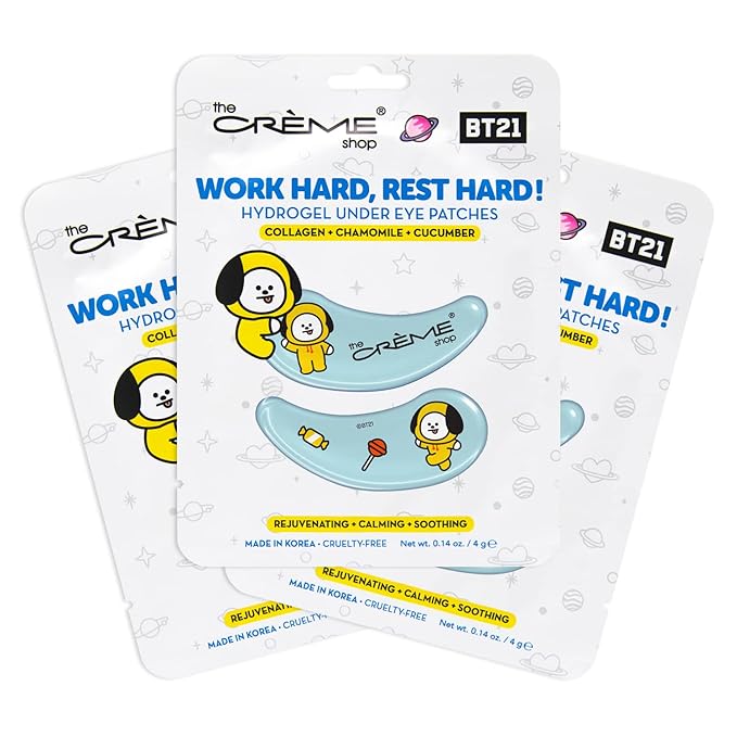 The Crème Shop BT21 “Work Hard, Rest Hard!” CHIMMY Hydrogel Under Eye Patches | Rejuvenating, Calming, & Soothing (3 Pack)-Velvo Beauty