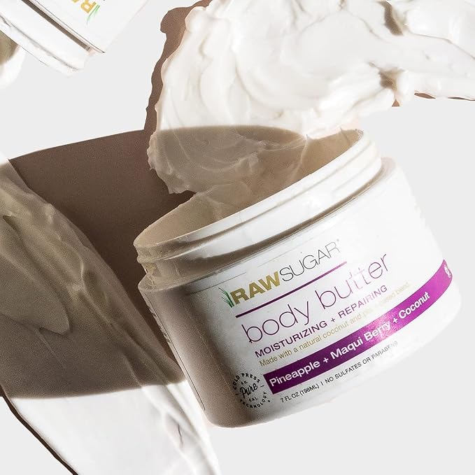 Raw Sugar Pineapple + Coconut + Maqui Berry Body Love Bundle - Body Wash, Body Scrub, Body Butter & Lip Balm, Clean, Made with Plant-Derived Ingredients, Formulated without Sulfates and Parabens-Velvo Beauty