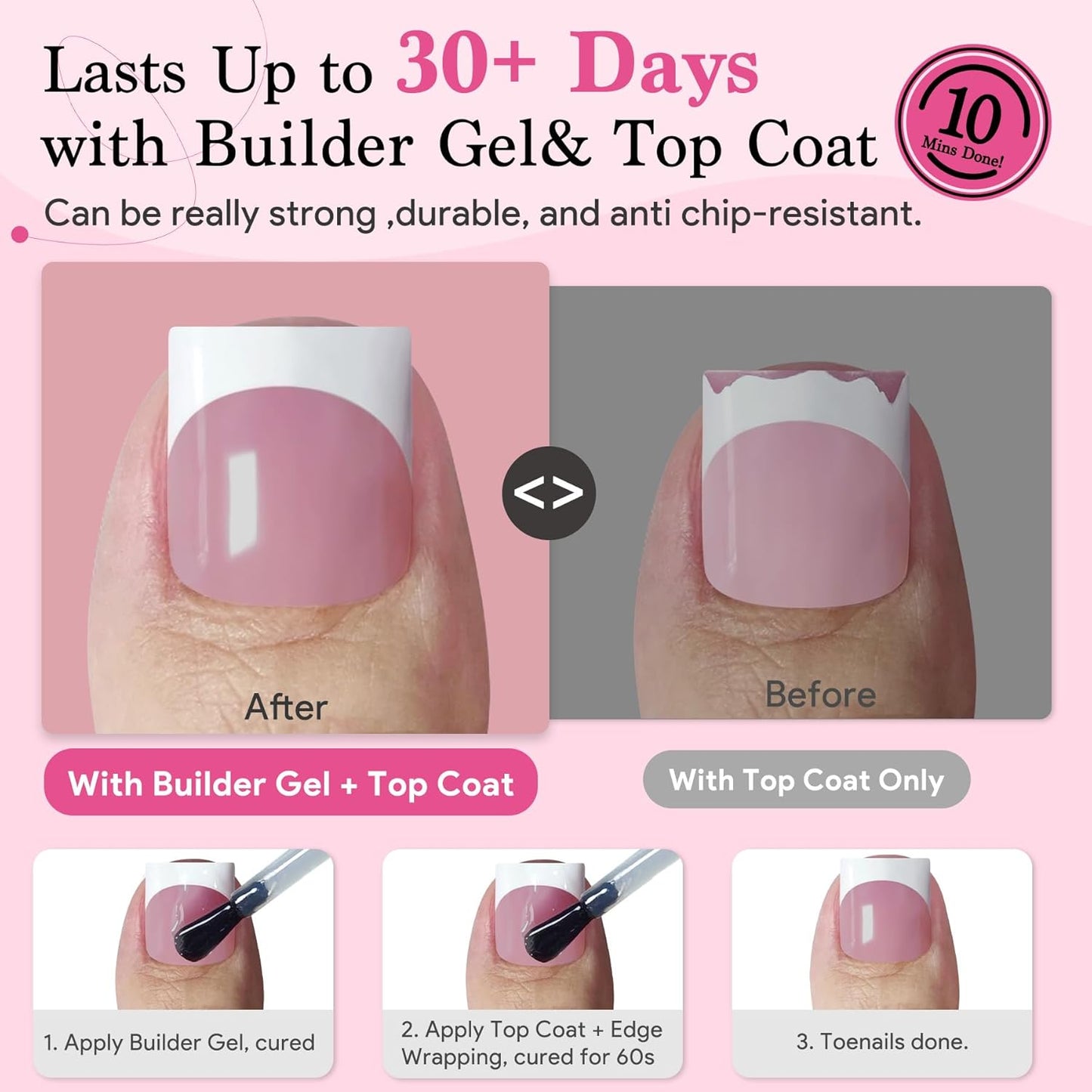 Toe Nail Press Ons French Tip, Sharp Square Berry Pink Pre-Designed Fake Toenail Press On for Women DIY, Soft False Acrylic Nail Extension 15 Sizes, 270 Pcs - Builder Nail Gel & Top Coat Needed-Velvo Beauty