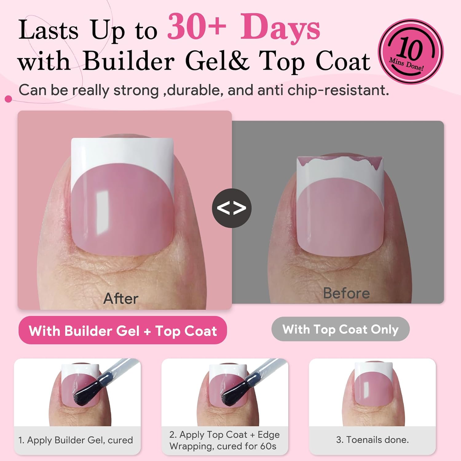 Toe Nail Press Ons French Tip, Sharp Square Berry Pink Pre-Designed Fake Toenail Press On for Women DIY, Soft False Acrylic Nail Extension 15 Sizes, 270 Pcs - Builder Nail Gel & Top Coat Needed-Velvo Beauty