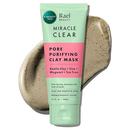 Rael Blackhead Remover, Miracle Clear Clay Mask, Exfoliating Face Wash, Pore Minimizer, Gentle and Hydrating, with Tea Tree, Vegan, Korean Skin Care (3.3 fl oz)-Velvo Beauty