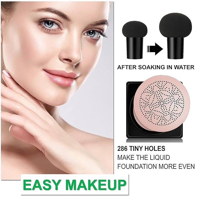 Mushroom Head Air Cushion CC Cream Foundation BB Cream Foundation Makeup Moisturizing CC Cream Liquid Foundation with Makeup Primer Concealer Lasting Even Skin Tone Makeup Base Primer(Natural)-Velvo Beauty
