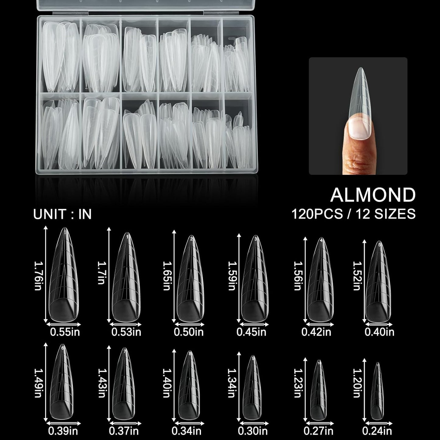 120Pcs Matte Dual Nail Forms,Long Almond Extension Poly Nail Gel Nail Forms Full Cover Nail Molds 12 Sizes for Solid Nail Gel Glue Nail Art Design Salon&DIY-Velvo Beauty