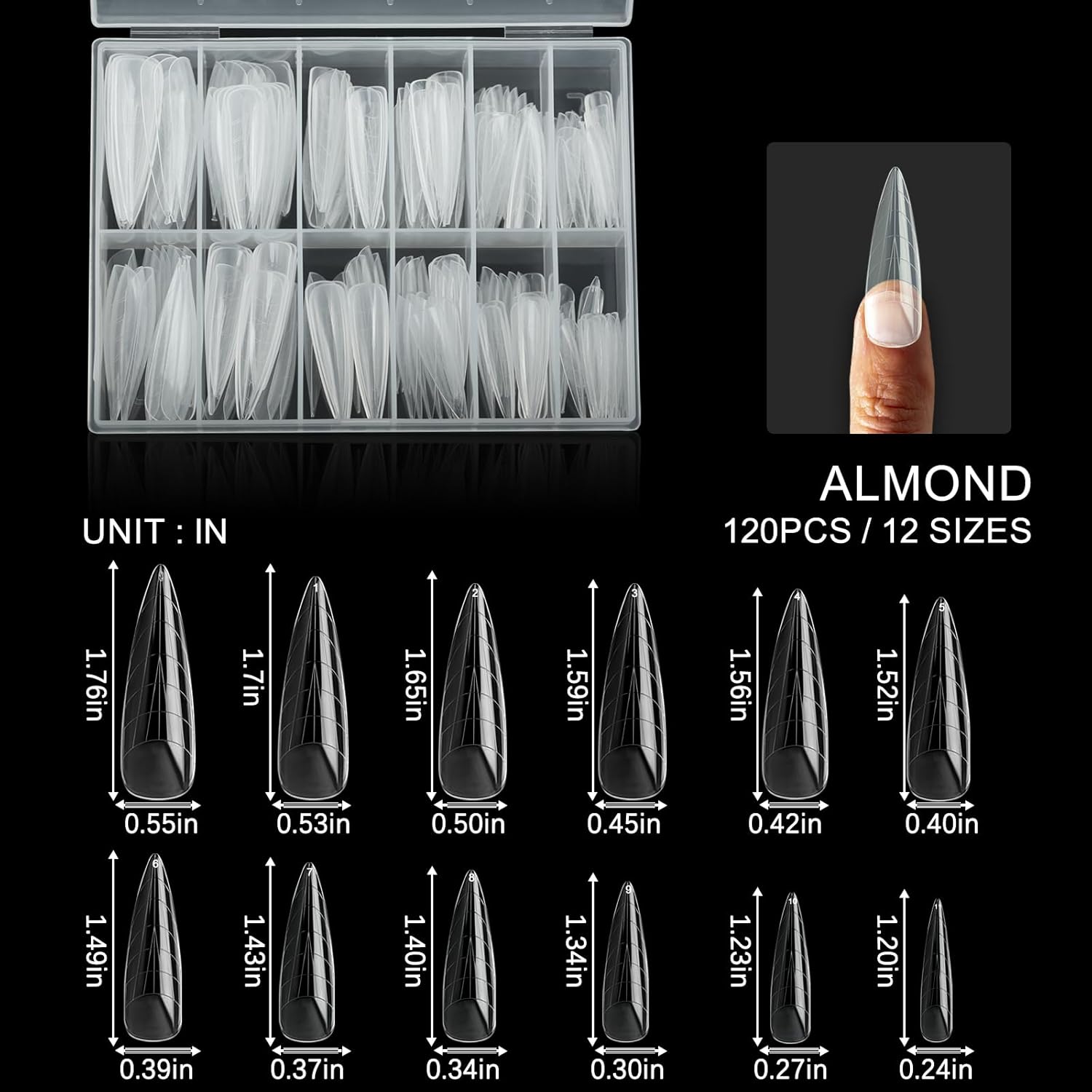 120Pcs Matte Dual Nail Forms,Long Almond Extension Poly Nail Gel Nail Forms Full Cover Nail Molds 12 Sizes for Solid Nail Gel Glue Nail Art Design Salon&DIY-Velvo Beauty