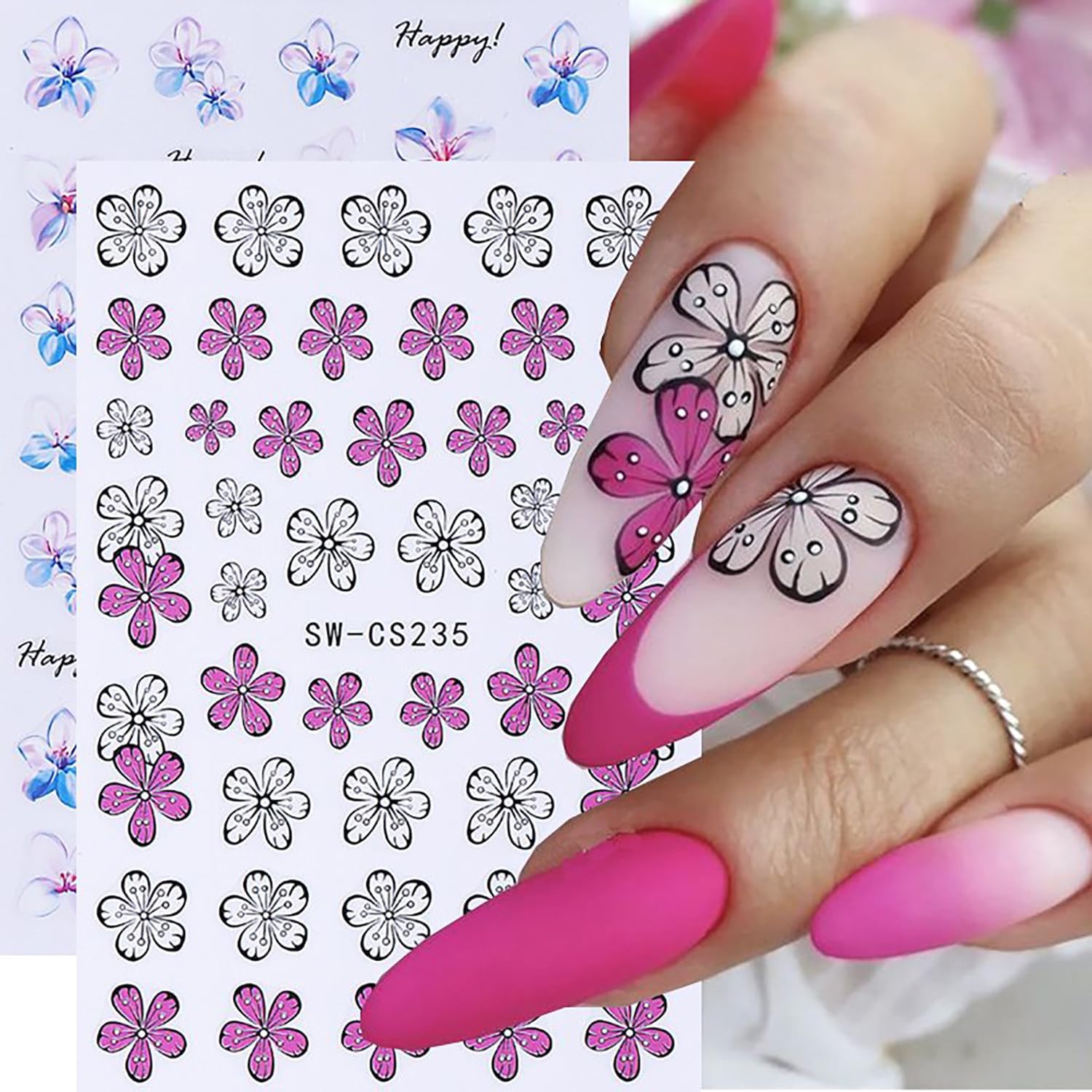 6 Sheets Flower Nail Art Stickers 3D Self-Adhesive Spring Summer Nail Sticker Butterfly Nails Art Decals Holographic Floral Nails Decal Decoration for Women Blossom Manicure DIY Nail Supplies-Velvo Beauty