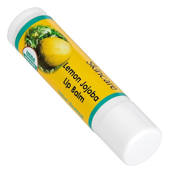 2-Pack Organic Lemon Lip Balm - USDA Certified Organic, 70% Organic Jojoba Oil, Organic Beeswax, Soothes and Softens Dry, Cracked, and Sensitive Lips, Natural Lemon Scent No Taste. 0.15 oz/4.6 gm-Velvo Beauty