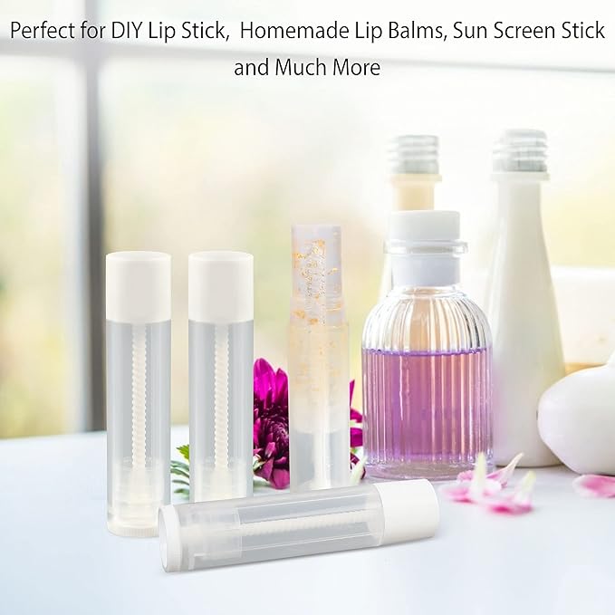 LotFancy Lip Balm tubes Empty, 60PCS 5.5ml (3/16 Oz), Clear Lip Balm Container Tubes with White Caps, BPA Free & Leak Free, Refillable-Velvo Beauty