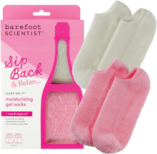 Barefoot Scientist Sleep On It Overnight Moisturizing Gel Socks, Nourish Your Feet, Sip Back & Relax, Pink and Champagne, 2 Pack-Velvo Beauty
