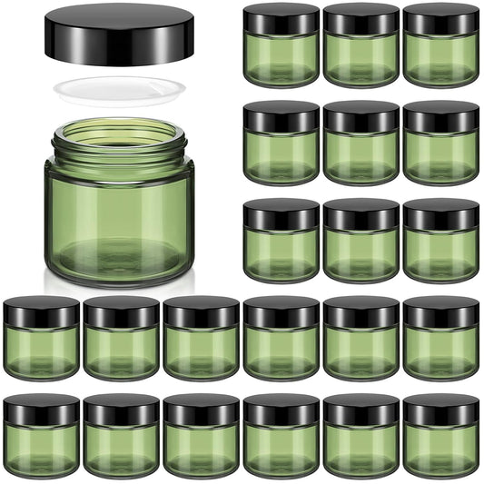 Domensi 32 Pcs 2 oz Glass Jars with Lids Travel Size Round Leakproof Empty Cosmetic Jars with Inner Liners Lid for Storing Makeup Lotions Face Cream Ointments Candle DIY Making (Olive Green)-Velvo Beauty
