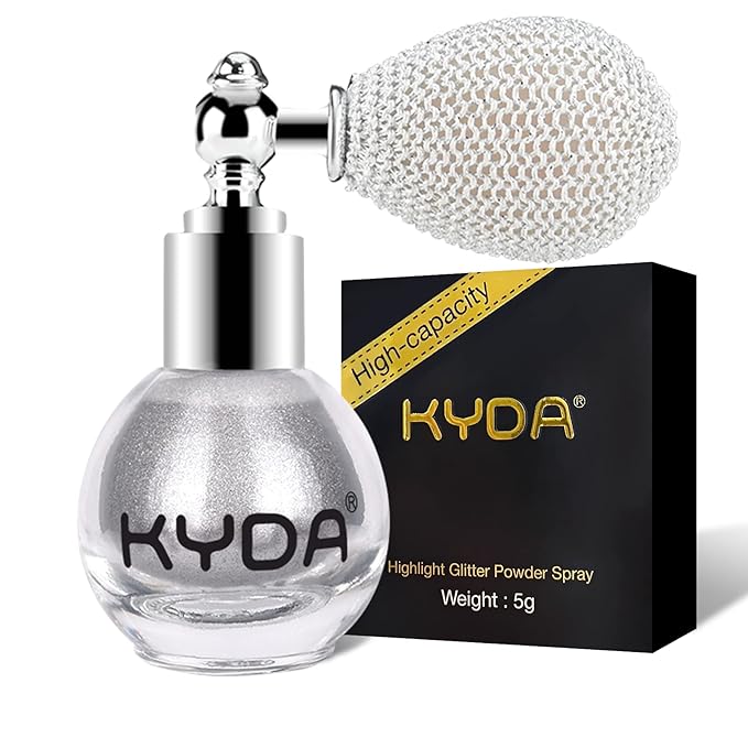 KYDA Highlighter Powder Spray, Glitter High Gloss Spray Shimmer Sparkle Powder Makeup Spray, for Face Body Cosmetic-Metallic Silver-Velvo Beauty