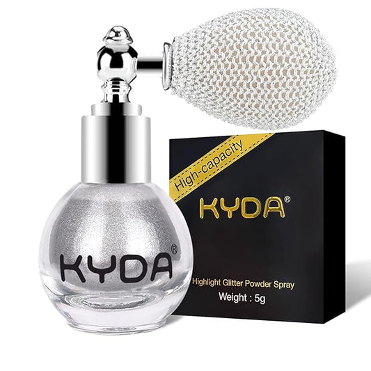 KYDA Highlighter Powder Spray, Glitter High Gloss Spray Shimmer Sparkle Powder Makeup Spray, for Face Body Cosmetic-Metallic Silver-Velvo Beauty