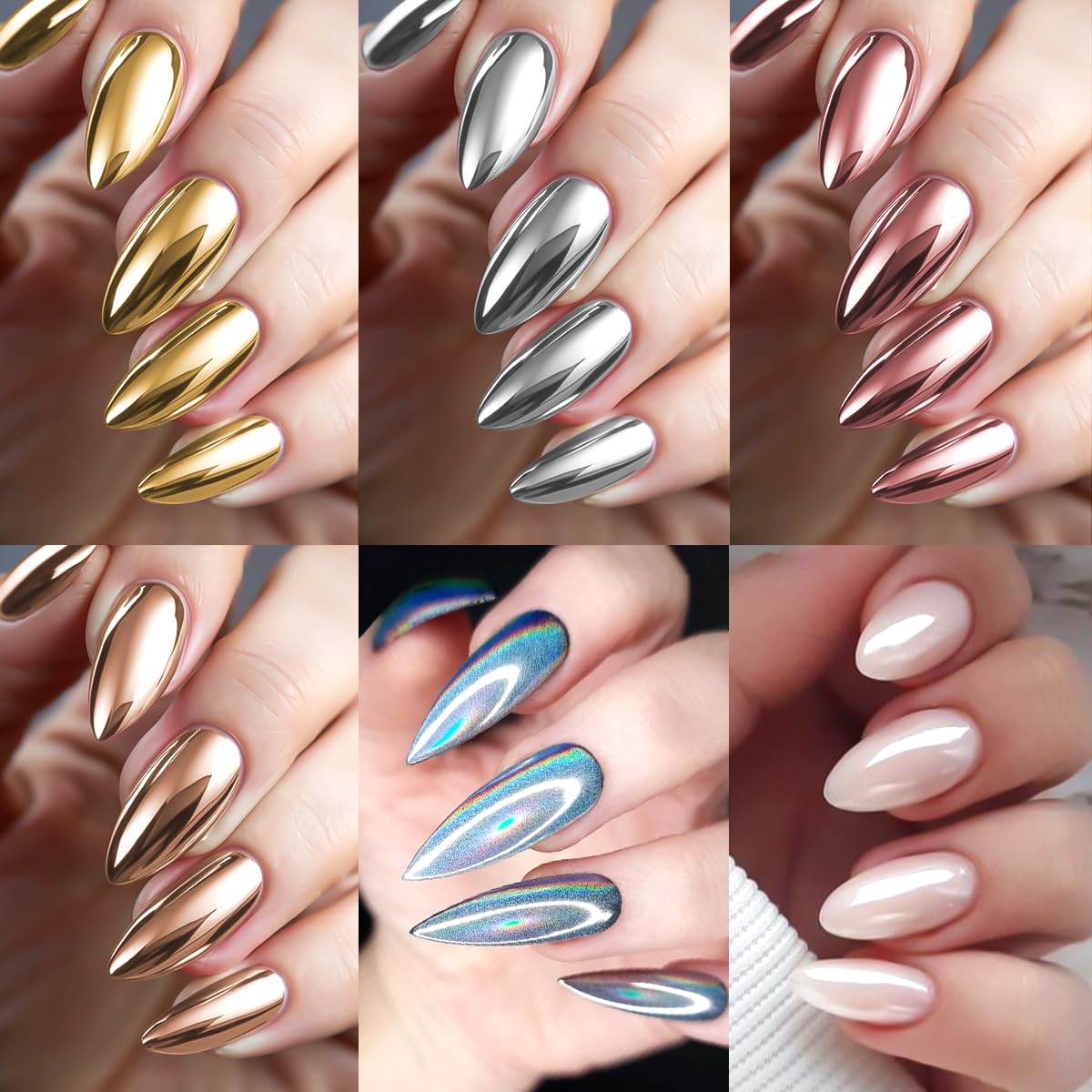 Chrome Nail Powder and 3D Nail Gel Kit, Metallic Mirror Glitter Effect Chrome Powder For Nail Art, Holographic Aurora Iridescent Dip Dust Pigment and 10g Sculpting Gel Set for Nail Decor DIY-Velvo Beauty