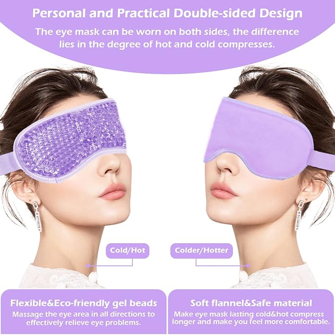 Permotary 2PCS Gel Eye Mask Reusable Hot Cold Compress Pack Eye Therapy,Therapeutic Gel Eye Spa Pad for Puffiness/Dark Circles/Eye Bags/Dry Eyes/Headaches/Migraines/Stress Relief-Pink&Purple-Velvo Beauty