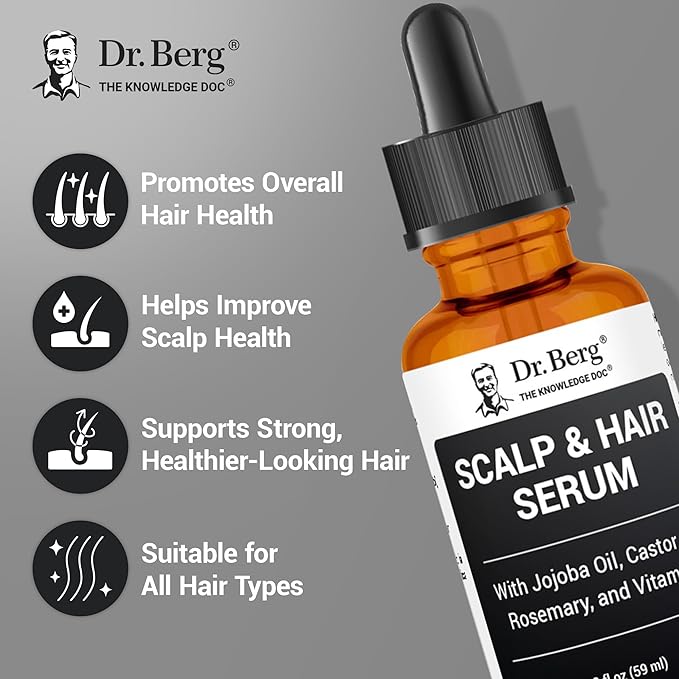 Dr. Berg Scalp & Hair Serum (Improved Formula) with Vitamin D3 & E - Clinically Tested, Paraben- and Sulfate-Free Hair Oil for Women & Men - Includes Rosemary Oil, Castor Oil & Jojoba Oil - 2 Fl oz-Velvo Beauty