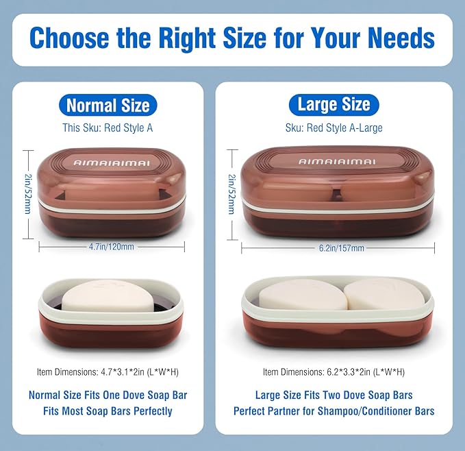 Travel Soap Container, Translucent Visible Soap Box, Travel Soap Holder with Removable Draining Layer, Portable Soap Case for Traveling, Camping, Gym (Red Style A)-Velvo Beauty