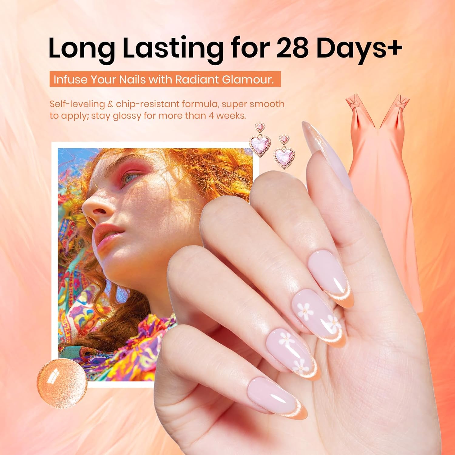 Beetles Orange Cat Eye Gel Polish, 15ML Orange Cat Eye Glitter Gel Polish with Magnet Soak Off UV Shimmer Velvet Gel Twilight Glow Series French Nail Art Design Manicure Gifts for Women-Velvo Beauty