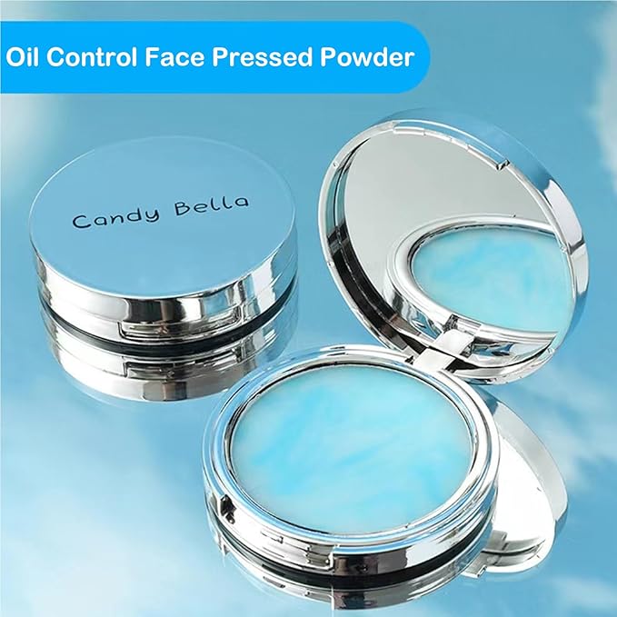 Blue Matte Powder Oil Control Face Pressed Powder Jelly Pressed Powder Face Makeup Setting Powder, Chillab Polvo Compacto with Mini Powder Puff, for Silky Blurring Oil Control Long-Lasting Makeup-Velvo Beauty