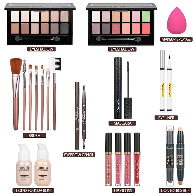 Makeup Set Makeup Kit for Women Full Kit Makeup Sets for Teens Teenagers Eyeshadow Palette Lip Gloss Foundation Mascara Eyeliner Contour Stick Makeup Kits-Velvo Beauty