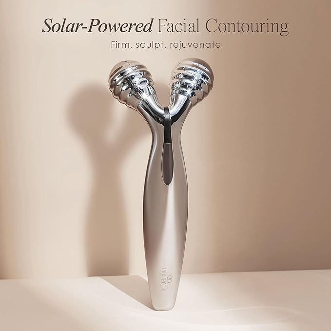 VORA Microcurrent Facial Roller by Project E Beauty | 3D Face & Body Massager | Instant Face Lift & V-Shape | Collagen Boost | Tightens Skin | Anti-Aging | Roller Tightens Skin | Solar Powered-Velvo Beauty