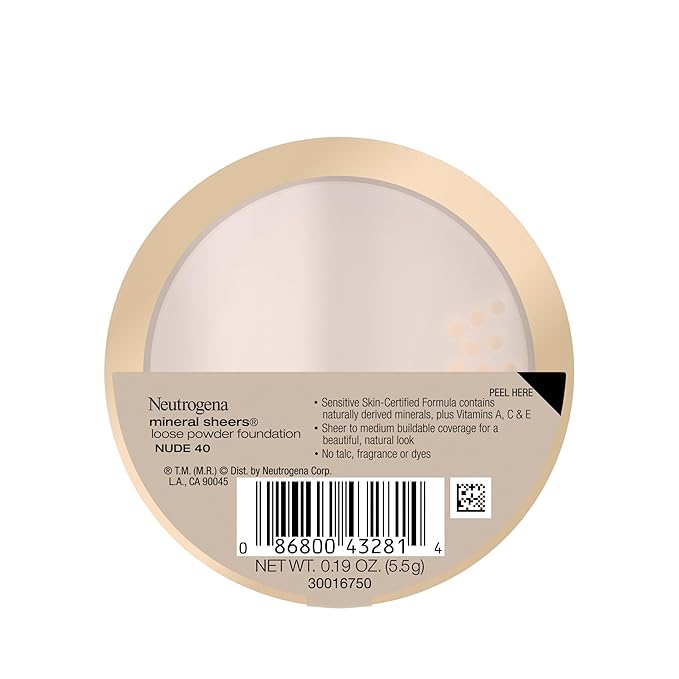 Neutrogena Mineral Sheers Lightweight Loose Powder Makeup Foundation with Vitamins A, C, & E, Sheer to Medium Buildable Coverage, Skin Tone Enhancer, Face Redness Reducer, Nude 40,.19 oz-Velvo Beauty