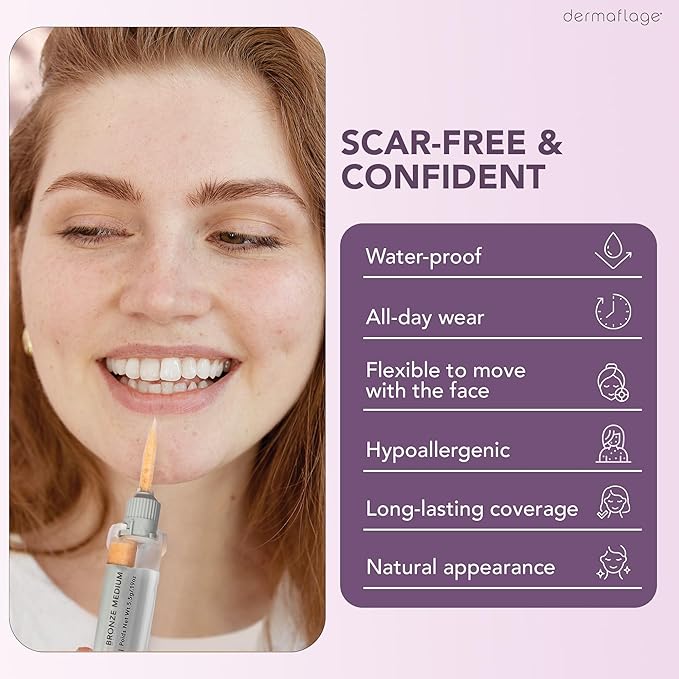 Dermaflage Scar Filler Kit - Bronze Medium - Deep Scar Cover and Waterproof Concealer for Acne Scars Wrinkles, and Ice Pick Scars Makeup, 1 mo supply-Velvo Beauty