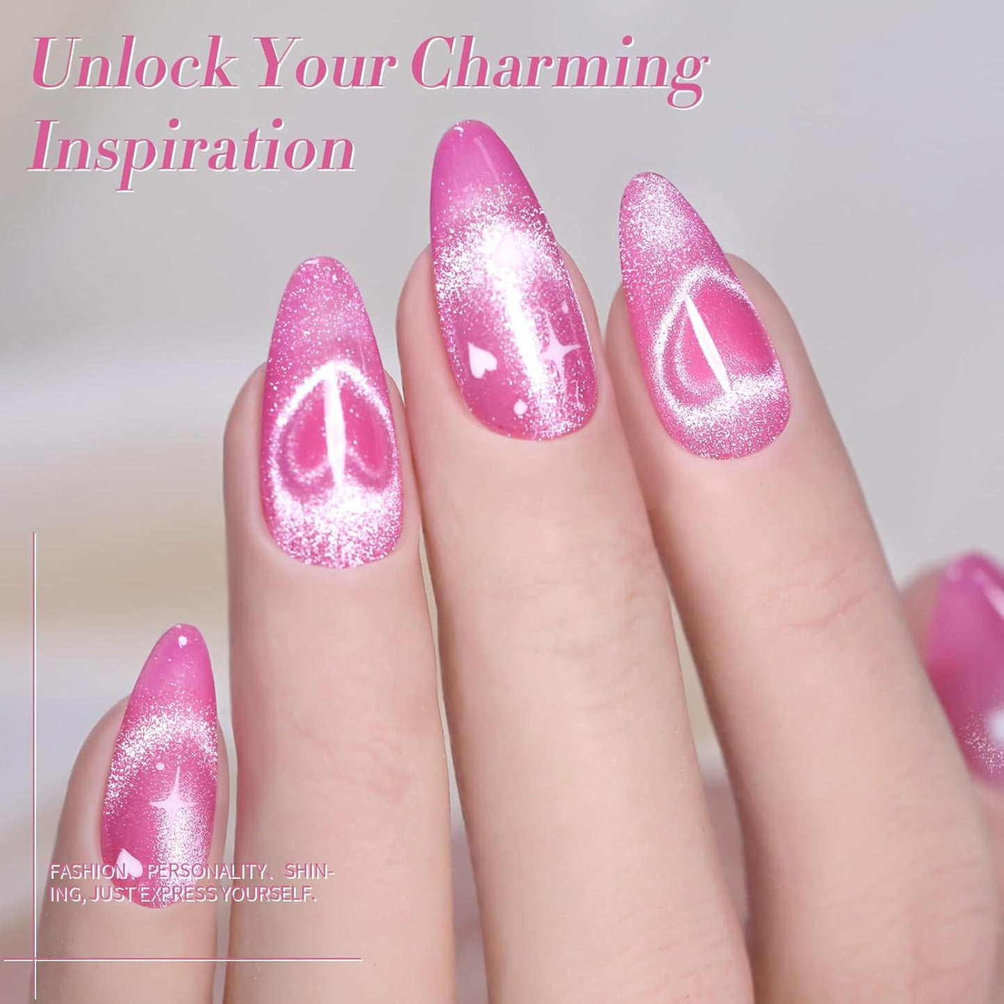 Born Pretty Cat Magnetic Eye Gel Nail Polish,Pink Glitter Cat Magnetic Gel Nail Polish Love Letter Magnetic Nail Polish for Nail Art Manicure Salon DIY at Home 15ML-Velvo Beauty