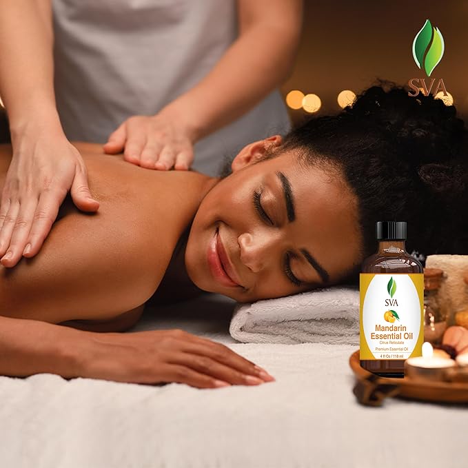 SVA Mandarin Essential Oil – 4 Fl Oz – 100% Natural Mandarin Oil - for Diffuser, Hair Care, Face, Skin Care, Aromatherapy, Scalp and Body Massage, Soap and Candle Making – with Dropper-Velvo Beauty