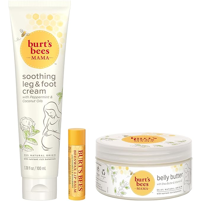 Burt's Bees Pregnancy Essentials Gifts Set, 3 Giftable Baby Shower Products & Must Have Baby Registry Items, Nourishing Skincare - Mama Belly Butter, Original Lip Balm, Leg & Foot Cream-Velvo Beauty