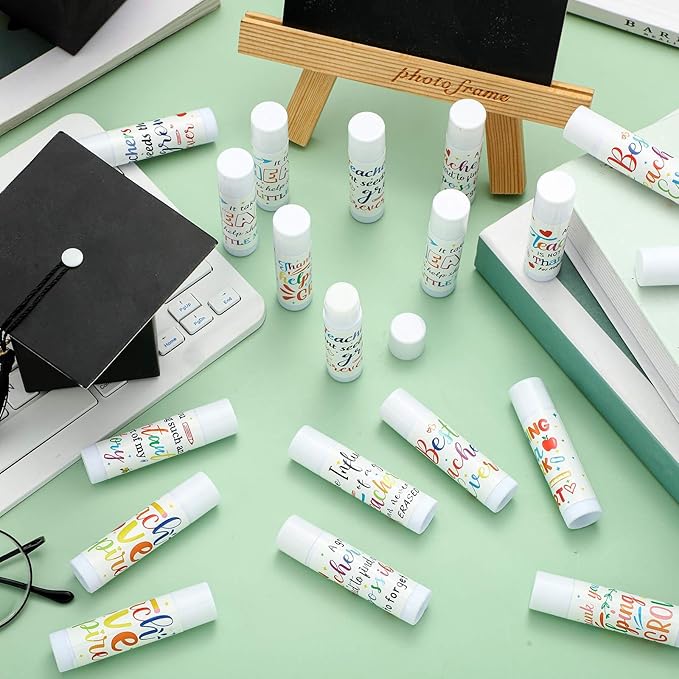 Dunzy 50 Pcs Thank You Gift Lip Balm Bulk Baby Shower Party Favors Bridal Shower Favor Lip Care with Assorted Fruit Flavors Thank You Lipstick for Guest Basket Gift Stuffer (Teacher)-Velvo Beauty