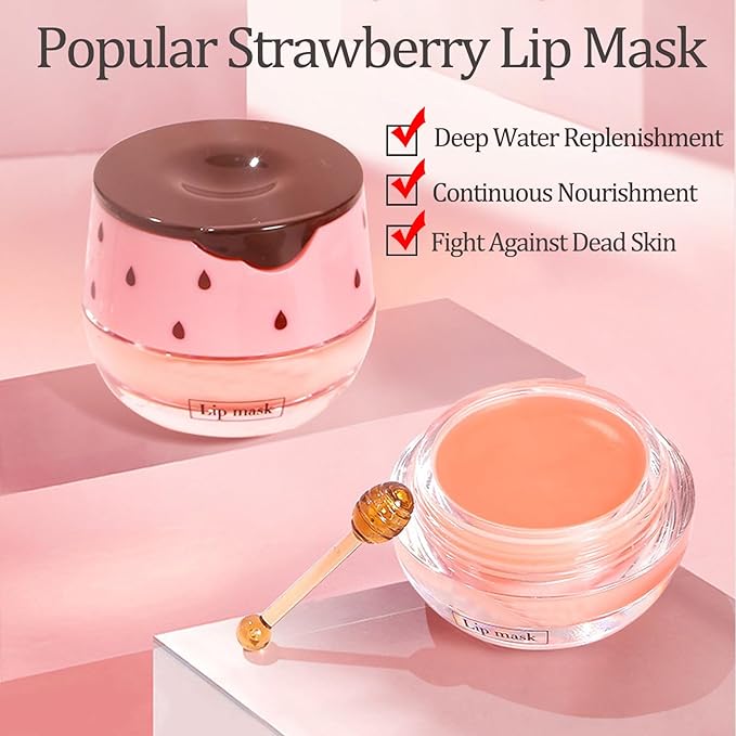 Strawberry Lip Sleeping Mask, Lip Mask Overnight Moisturizing Repairing Dry Crack Lip, Lip Care Products Reduce Lip Wrinkles & Dead Skin, Lip Moisturizer for Very Dry Lips, Women's Daily Lip Balm (strawberry)-Velvo Beauty