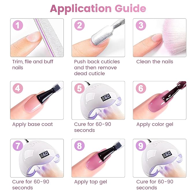 RARJSM Nude Pink Jelly Gel Nail Polish Set 6pcs Clear Crytal Stained Glass Purple Pink Series Transparent Sheer Amber Milky Gel Varnish LED UV Curing Requires Soak off French Manicure Home Salon-Velvo Beauty