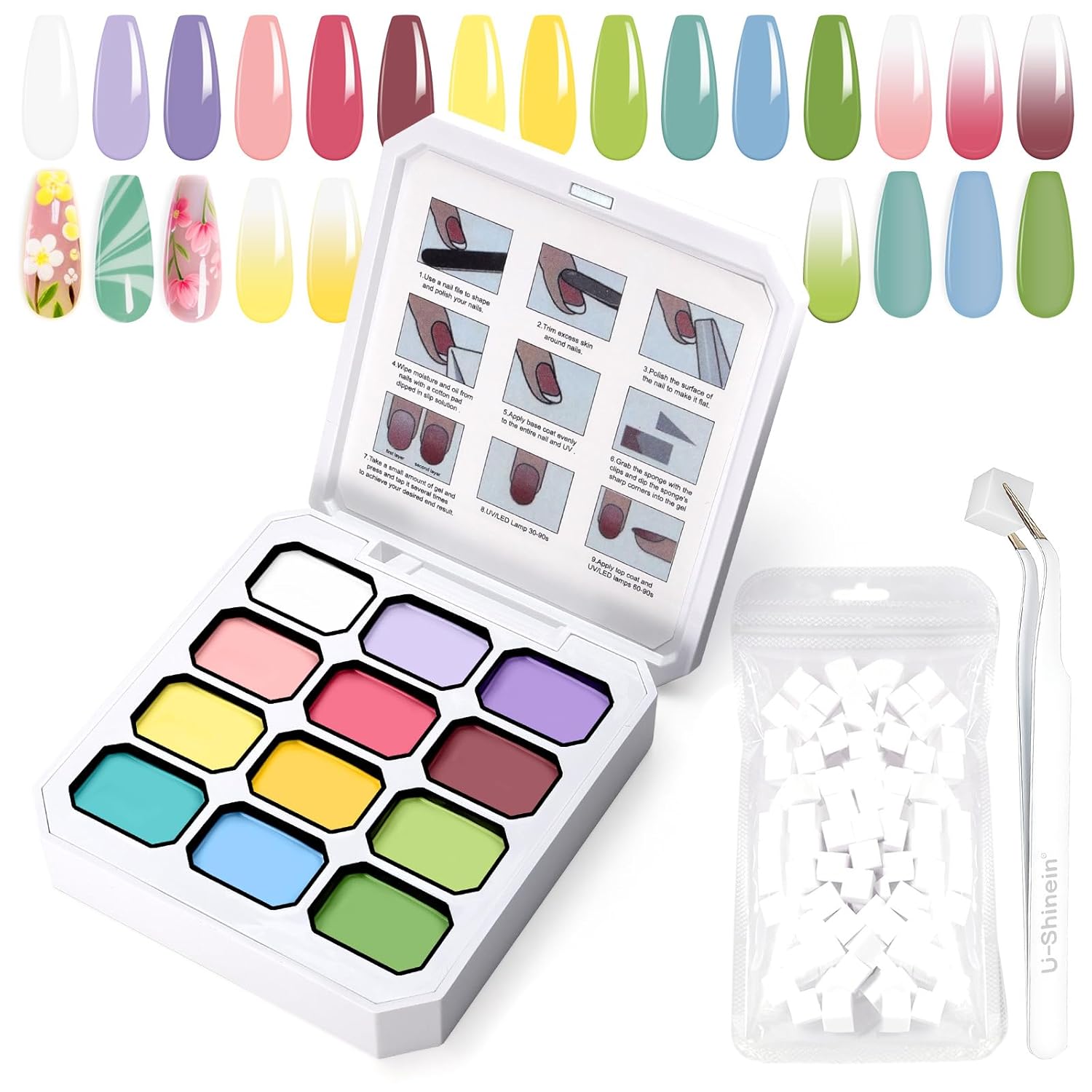 Gradient Painting Gel, 12 Bright Colors Ombre Gel Nail Polish with 100Pcs Nail Sponges &Tweezer for Pigment Pat Nails Aura Nails French Manicure Soak Off UV Set Solar Flare Palette-Velvo Beauty