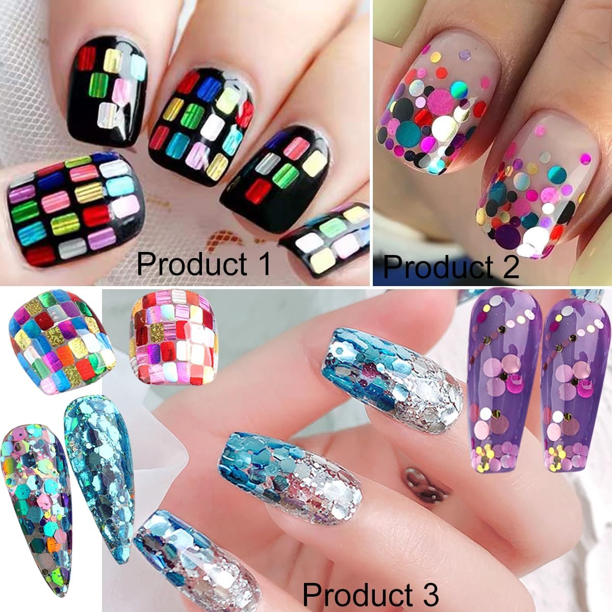 3 Boxes 36 Grids Holographic Nail Art Sequins Mermaid Hexagon Round Square Nail Glitter Decoration,DIY Chunky Holographic Supplies 3D Laser Flakes Sparkly Acrylic-Velvo Beauty