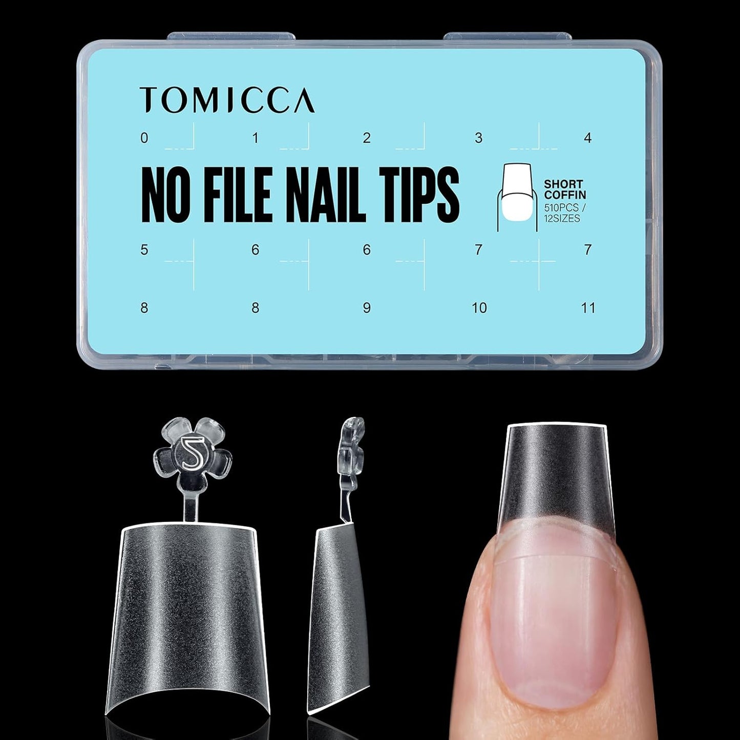 TOMICCA Short Coffin Nail Tips, 510Pcs Acrylic Half Cover Nail Tips, 12 Sizes No C Curve Full Matte Gel Nail Extension Tips for Beginner and Professional-Velvo Beauty